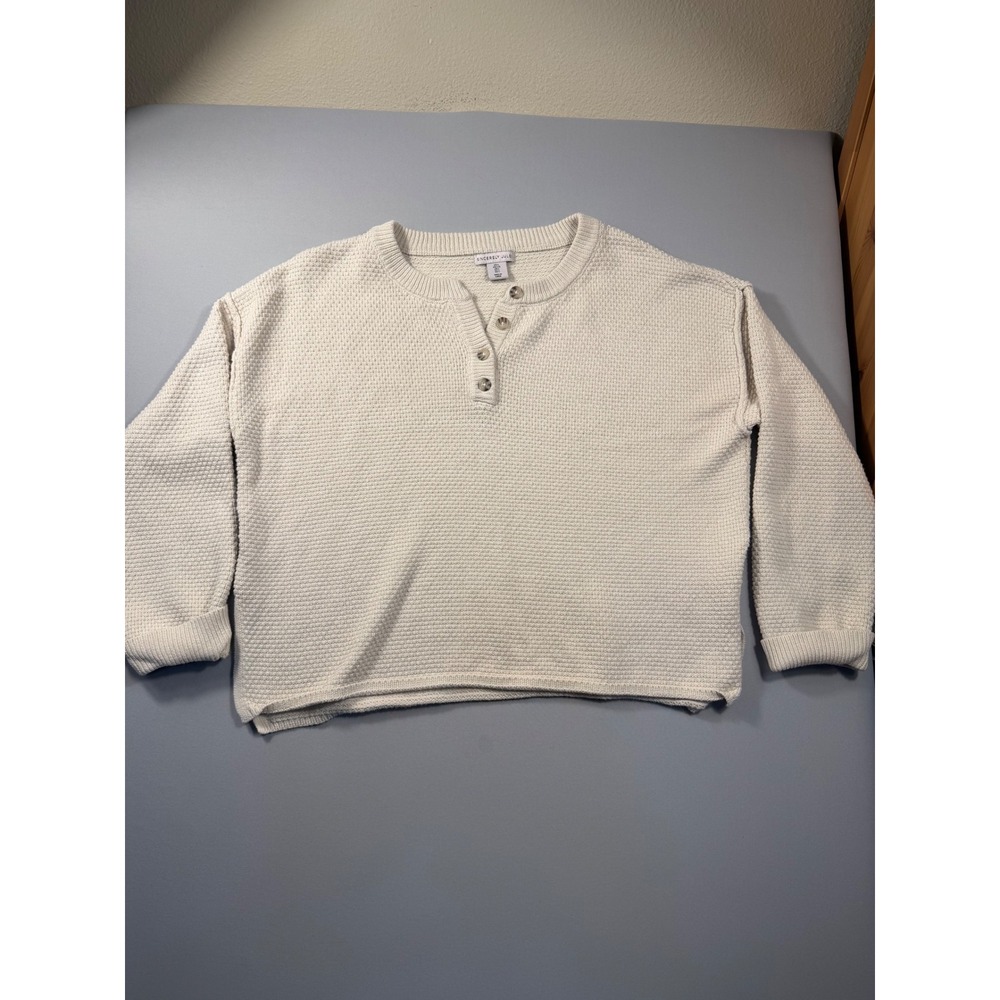 Sincerely Jules Cream Henley Sweater Waffle Knit Button Neck Large ST21827